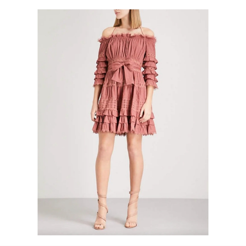 ❤️ OFFERS - Zimmermann Corsair Frill Off-the-shoulder Cotton Mini Dress